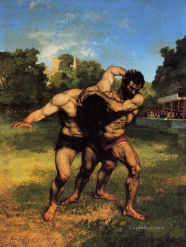  Courbet Works - The Wrestlers Realist Realism painter Gustave Courbet